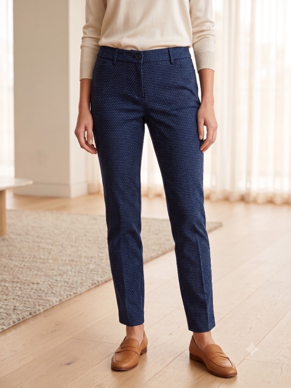 Brooks Brothers Navy Blue Textured Micro-Dot Ankle Dress Pants - Size 10P